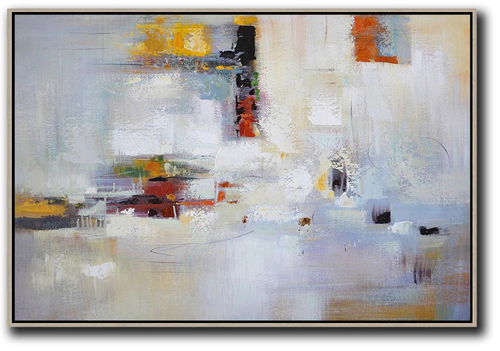 Abstract Oil Painting,Oversized Horizontal Contemporary Art,Modern Paintings,White,Yellow,Red,Grey.etc
